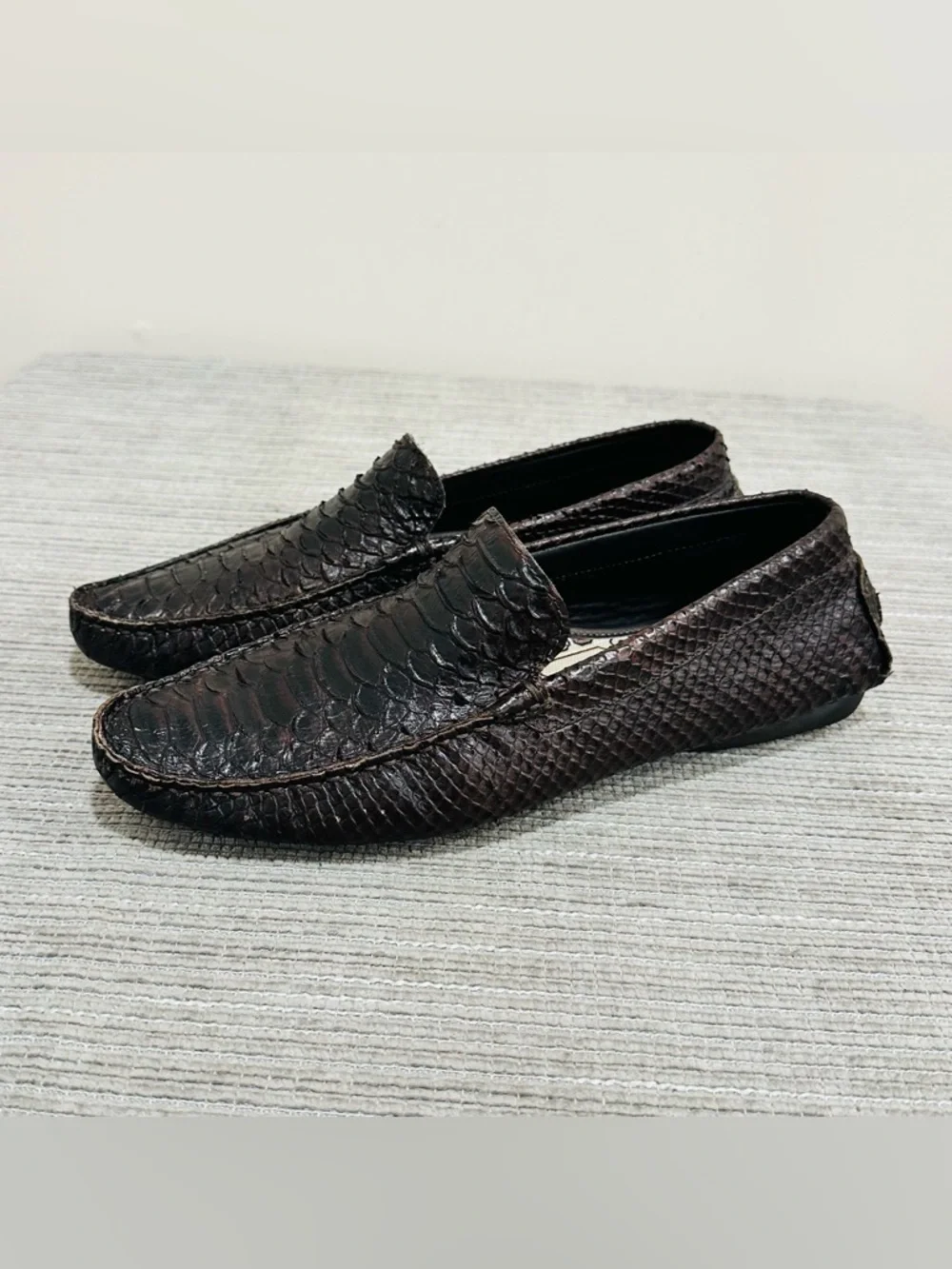 COACH Gary Men's Genuine Python Snakeskin Driving Loafers Shoes Brown 8,5 D - Picture 2 of 13